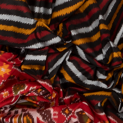 Multicolour Handloom Single Ikat Saree With Red Border-Multi colour