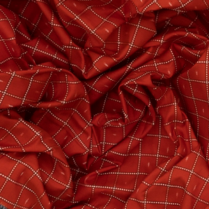 Rust Handloom Single Ikat Saree With Checks-Rust