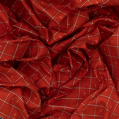 Rust Handloom Single Ikat Saree With Checks-Rust