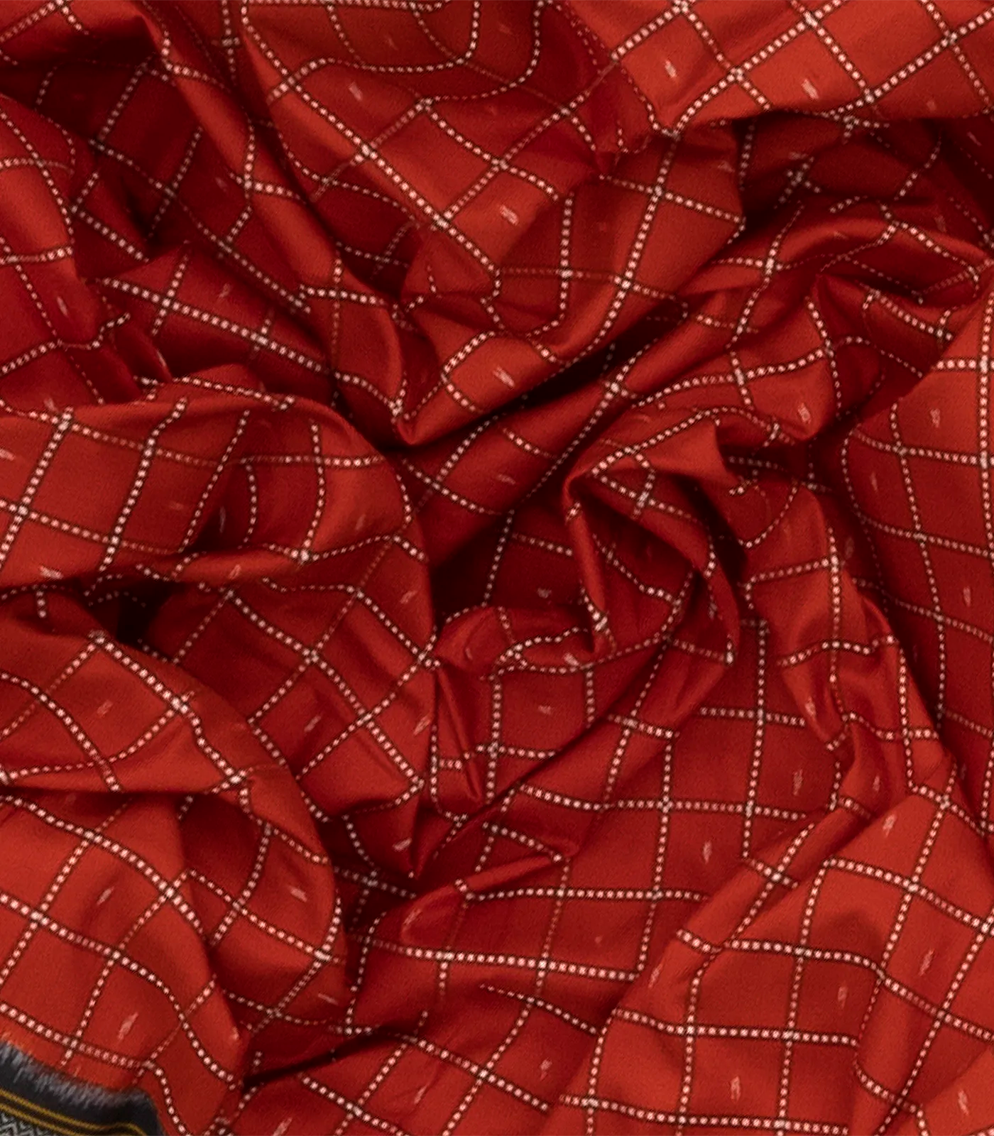 Rust Handloom Single Ikat Saree With Checks-Rust