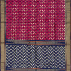 Pink Handloom Ikat Silk Saree With Checks & Navy Pallu-Pink