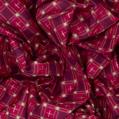 Pink Handloom Ikat Silk Saree With Checks & Navy Pallu-Pink