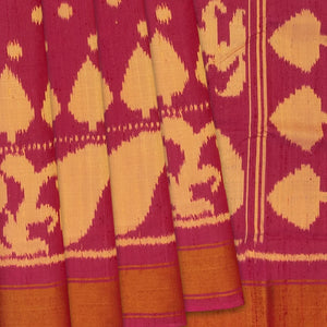 Pink Handloom Ikat Dupion Silk Saree With Mango Motifs-Pink
