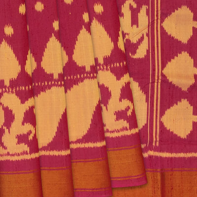 Pink Handloom Ikat Dupion Silk Saree With Mango Motifs-Pink