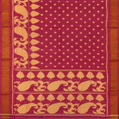 Pink Handloom Ikat Dupion Silk Saree With Mango Motifs-Pink