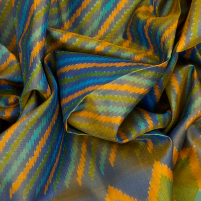 Mango Yellow Handloom Ikat Silk Saree With Stripes & Chevron Motifs-Mango Yellow