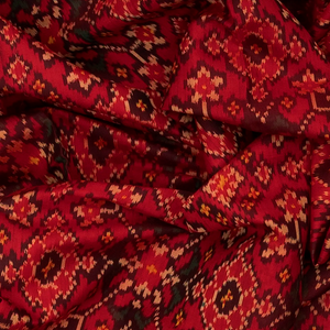Red Handloom Ikat Silk Saree With Floral Motifs-Red