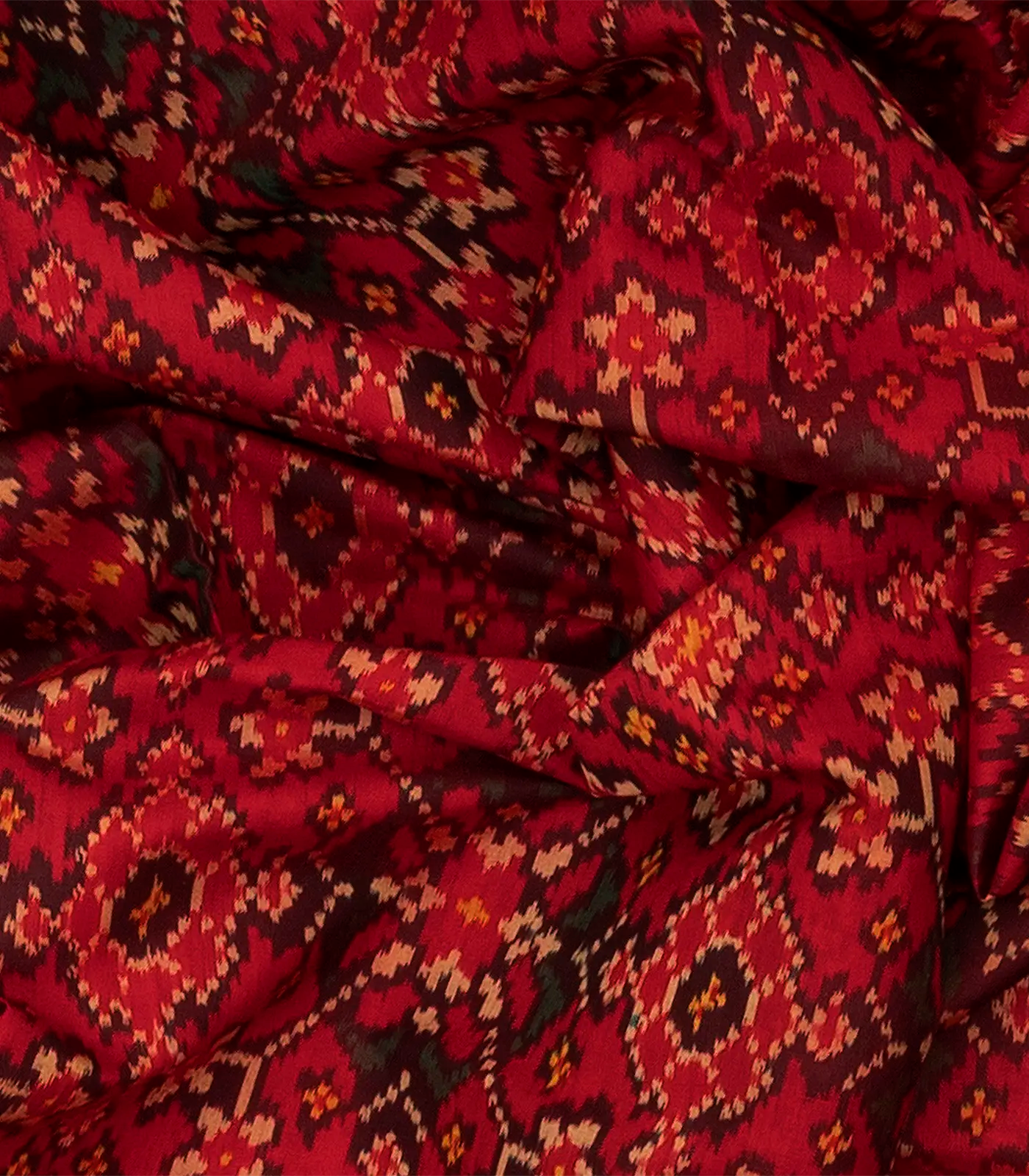 Red Handloom Ikat Silk Saree With Floral Motifs-Red