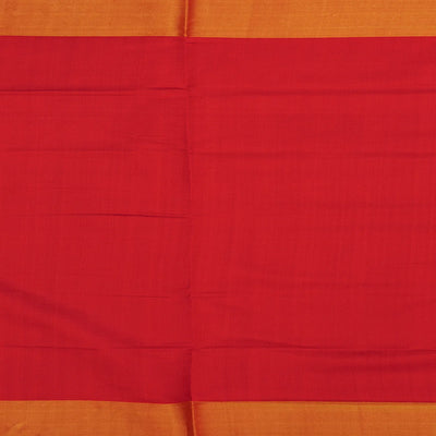 Red Handloom Ikat Silk Saree With Floral Motifs-Red