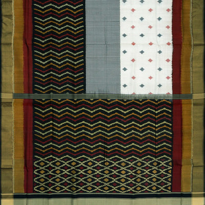 Black Handloom Ikat Silk Saree With Chevron Motifs-Black