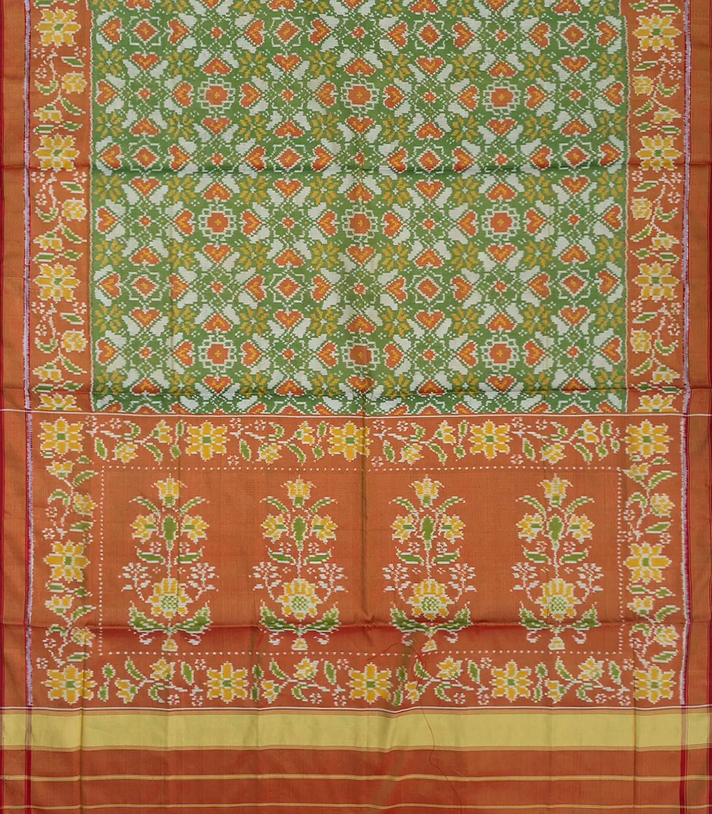 Cardamom Green Handloom Ikat Tissue Silk Saree With Floral Motifs-Cardamom Green