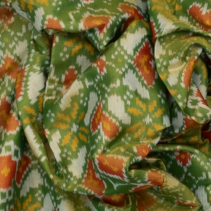 Cardamom Green Handloom Ikat Tissue Silk Saree With Floral Motifs-Cardamom Green