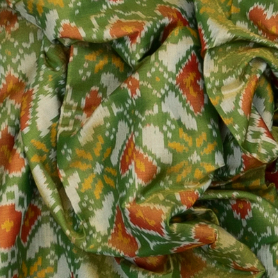 Cardamom Green Handloom Ikat Tissue Silk Saree With Floral Motifs-Cardamom Green