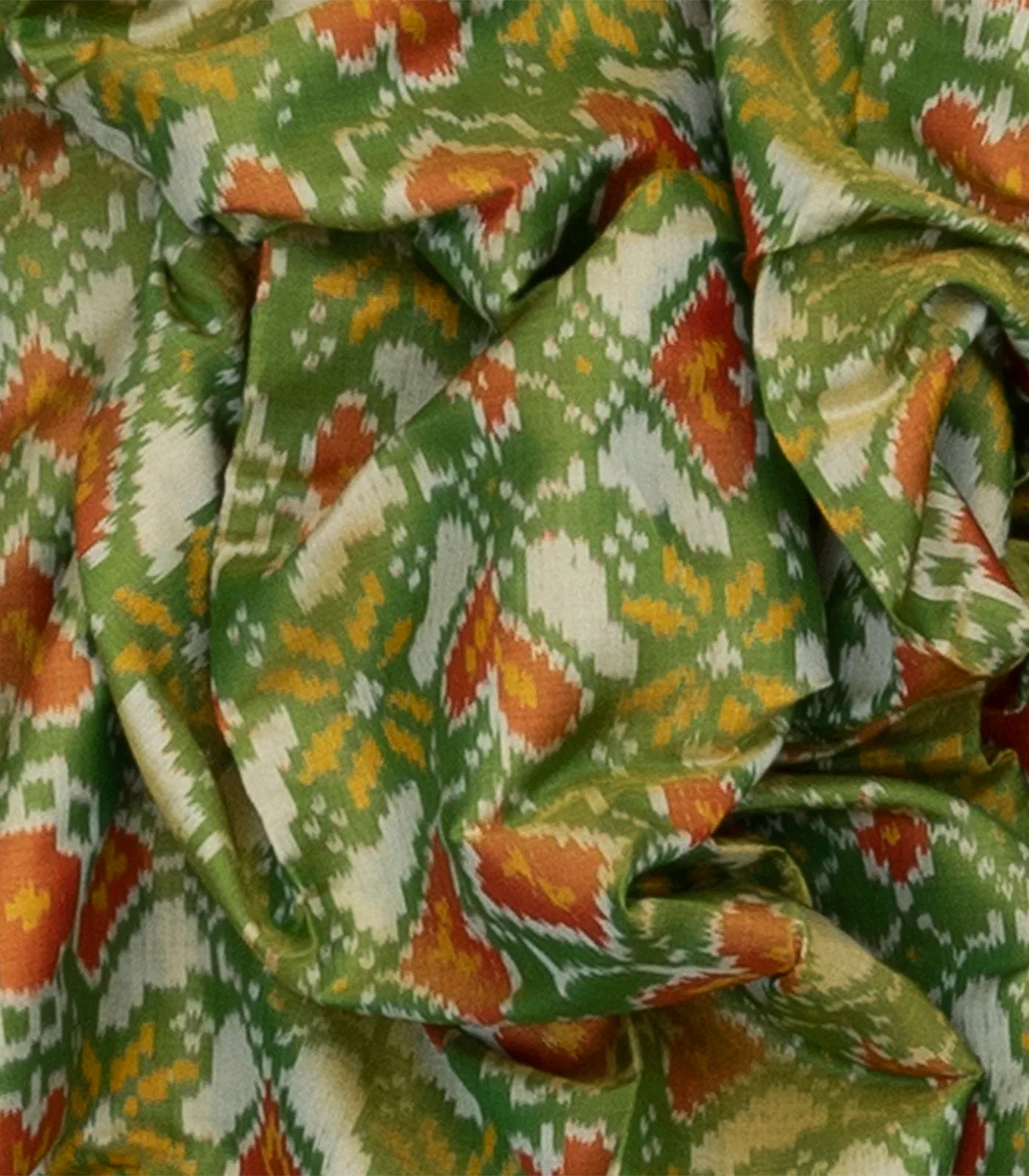 Cardamom Green Handloom Ikat Tissue Silk Saree With Floral Motifs-Cardamom Green