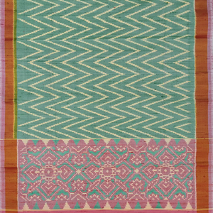 Aquamarine Handloom Ikat Dupion Silk Saree With Chevron Motifs-Aquamarine