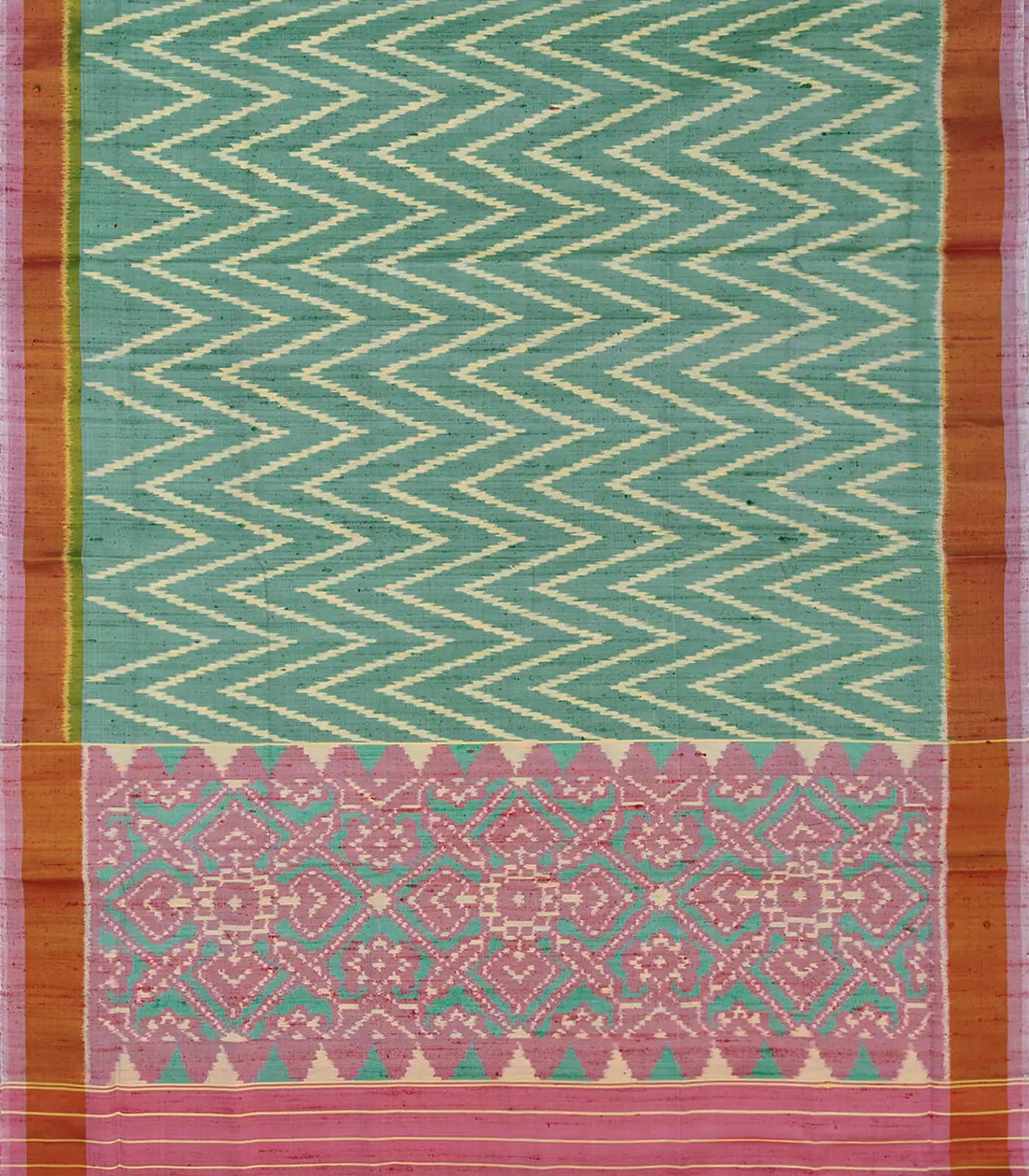 Aquamarine Handloom Ikat Dupion Silk Saree With Chevron Motifs-Aquamarine