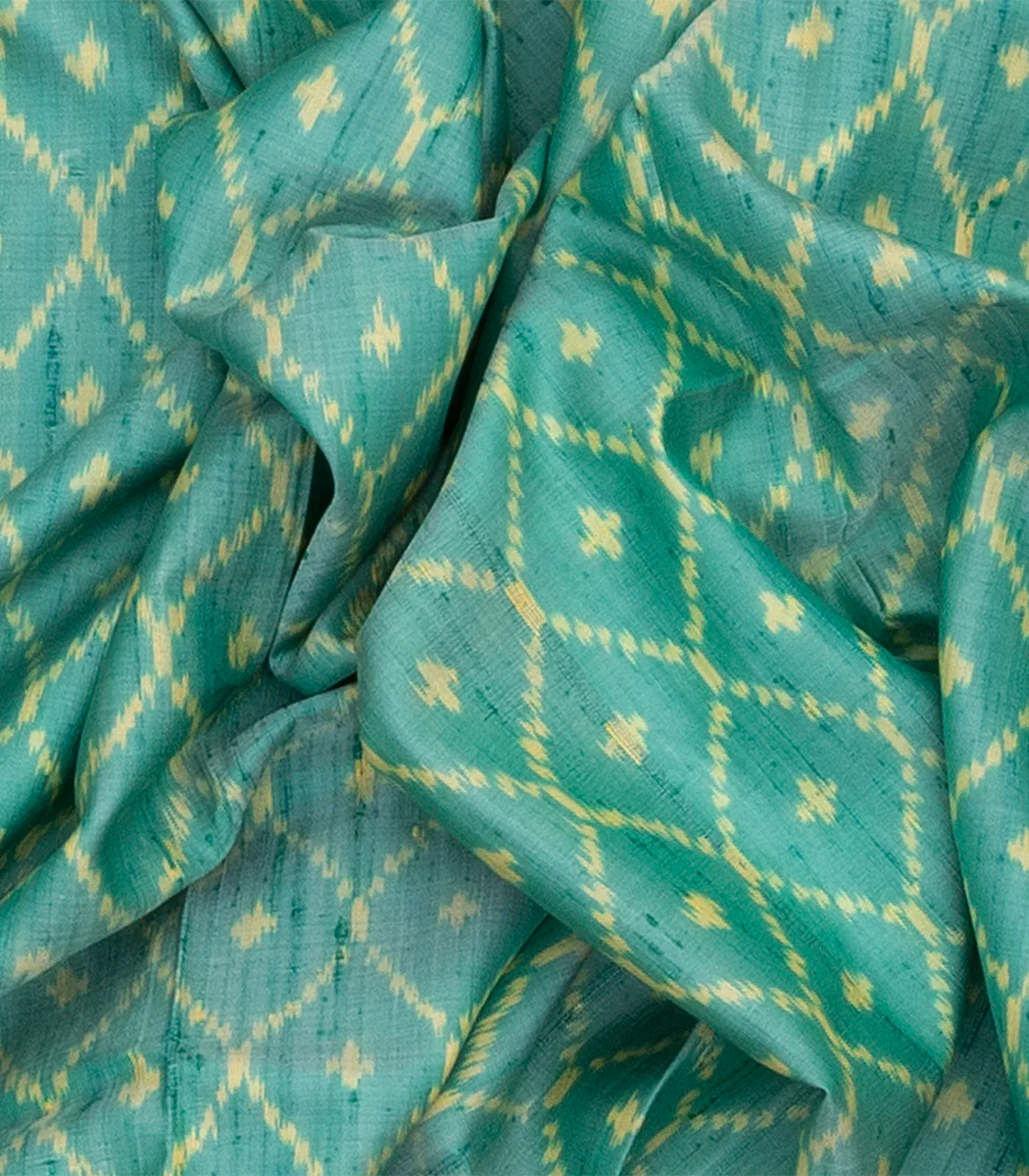 Turquoise Handloom Ikat Dupion Silk Saree With Jaal Motifs-Turquoise