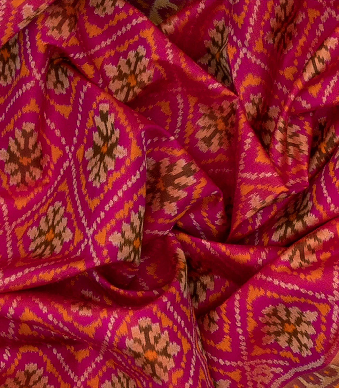 Pink Handloom Ikat Silk Saree With Diamond Floral Motifs-Pink