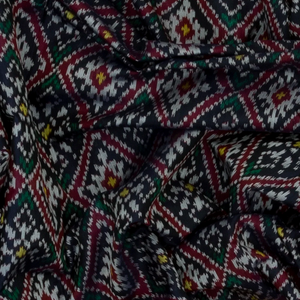 Navy Blue Handloom Ikat Silk Saree With Floral Motifs-Navy Blue