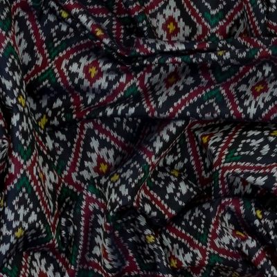 Navy Blue Handloom Ikat Silk Saree With Floral Motifs-Navy Blue