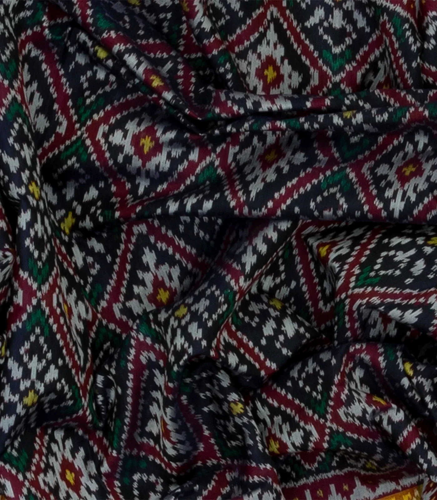 Navy Blue Handloom Ikat Silk Saree With Floral Motifs-Navy Blue