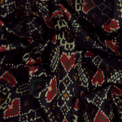 Midnight Blue Handloom Ikat Silk Saree With Floral Motifs-Midnight Blue