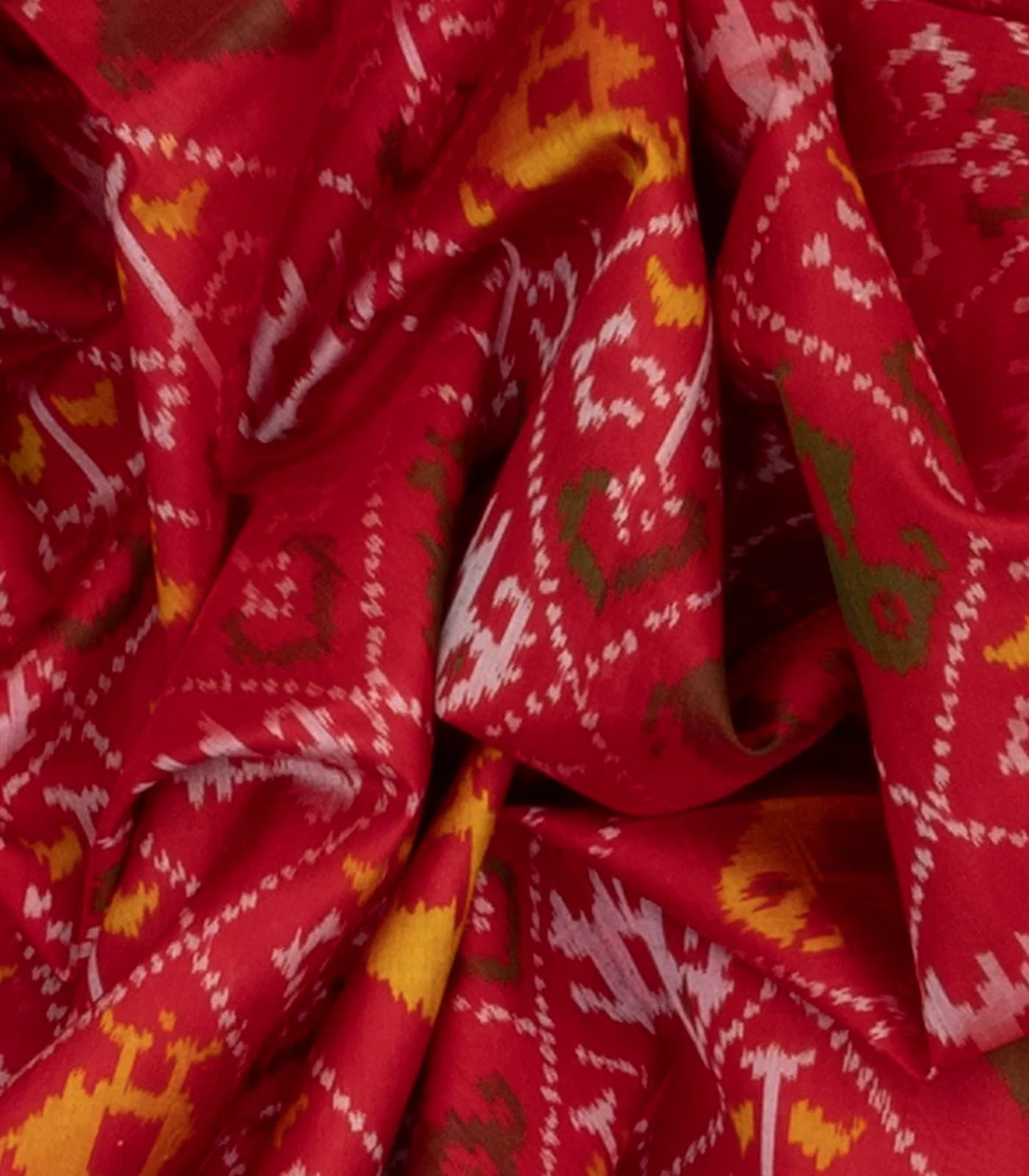 Red Handloom Ikat Silk Saree With Elephant & Bird Motifs-Red