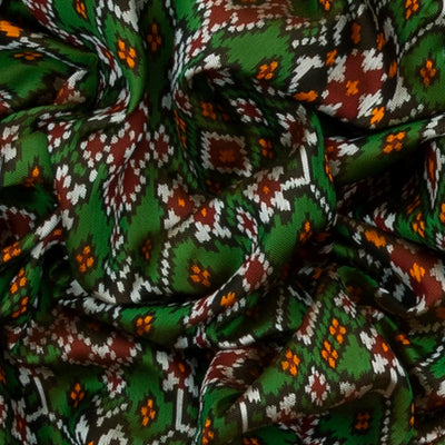 Green Handloom Double Ikat Silk Saree With Floral Vine Motifs-Green