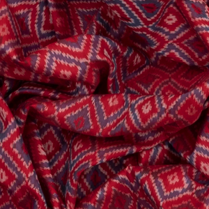 Red Handloom Single Ikat Single Saree With Diamond Motifs & Zari Border-Red