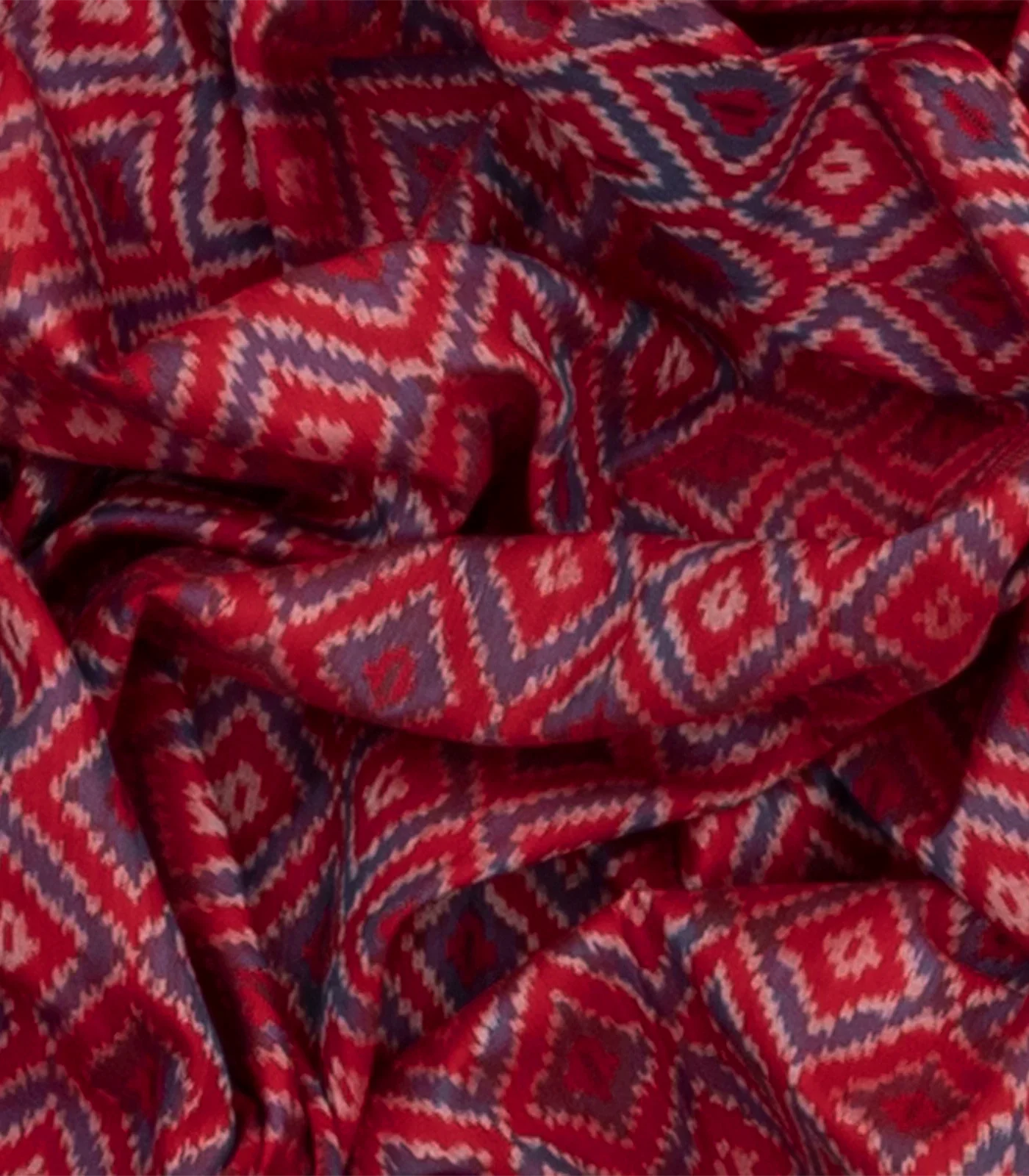 Red Handloom Single Ikat Single Saree With Diamond Motifs & Zari Border-Red