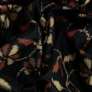 Black Handloom Single Ikat Silk With Dupion Saree Floral Vine Motifs-Black
