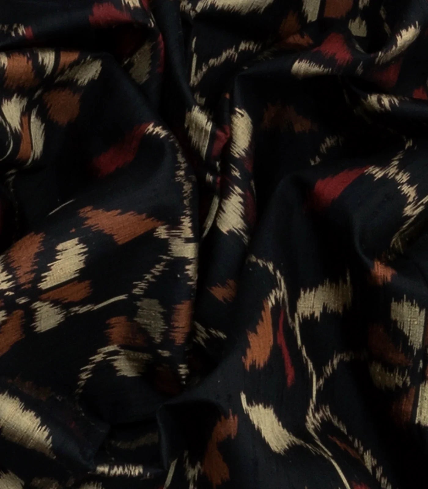 Black Handloom Single Ikat Silk With Dupion Saree Floral Vine Motifs-Black