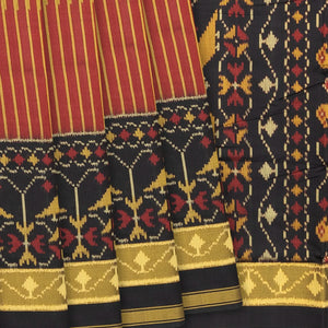 Sage Green Handloom Ikat Silk Saree With Comb Stripes & Bird Motifs-Sage Green