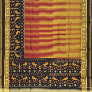 Sage Green Handloom Ikat Silk Saree With Comb Stripes & Bird Motifs-Sage Green