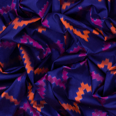 Blue Handloom Pochampally Ikat Silk Saree With Chevron Motifs-Blue