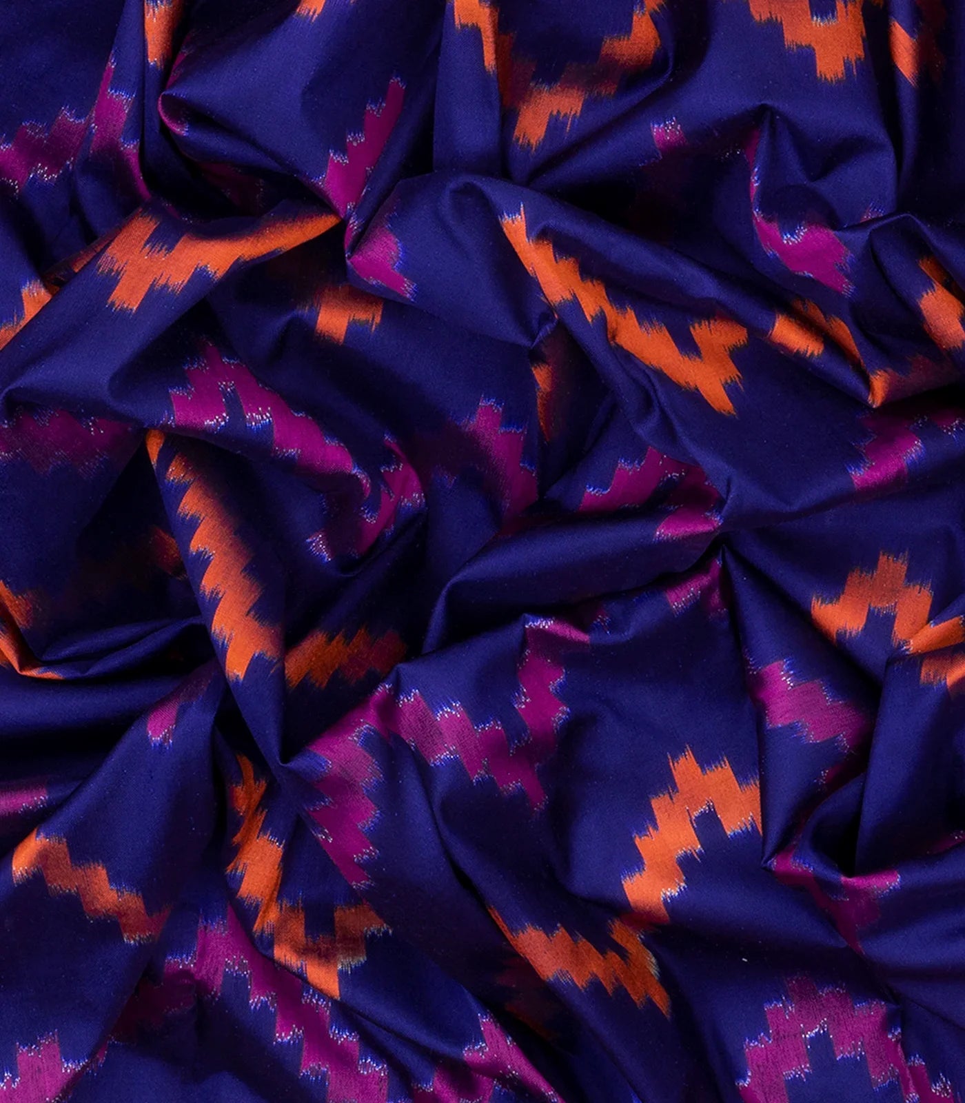 Blue Handloom Pochampally Ikat Silk Saree With Chevron Motifs-Blue