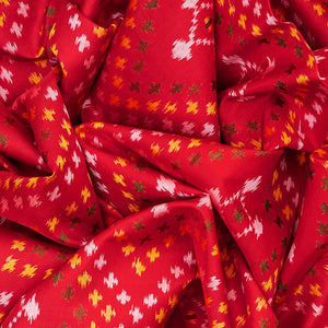 Red Handloom Patola Single Ikat Silk Saree With Diamond Motifs-Red