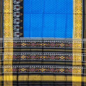 Blue Handloom Patola Single Ikat Silk Saree With Elephant Motifs-Blue
