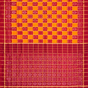 Mustard Handloom Pochampally Single Ikat Silk Saree With Checks-Mustard