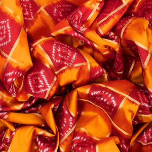 Mustard Handloom Pochampally Single Ikat Silk Saree With Checks-Mustard