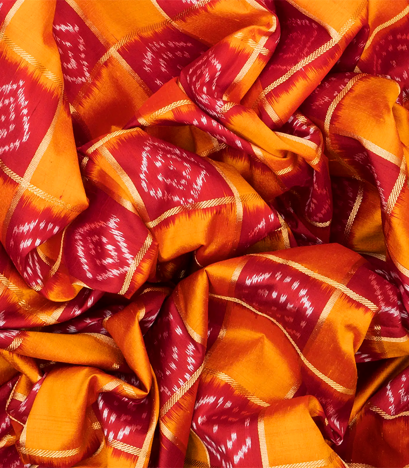 Mustard Handloom Pochampally Single Ikat Silk Saree With Checks-Mustard