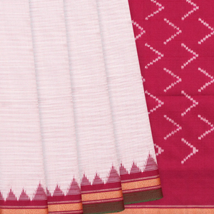 Off White Handloom Pochampally Single Ikat Silk Saree With Stripes-Off White