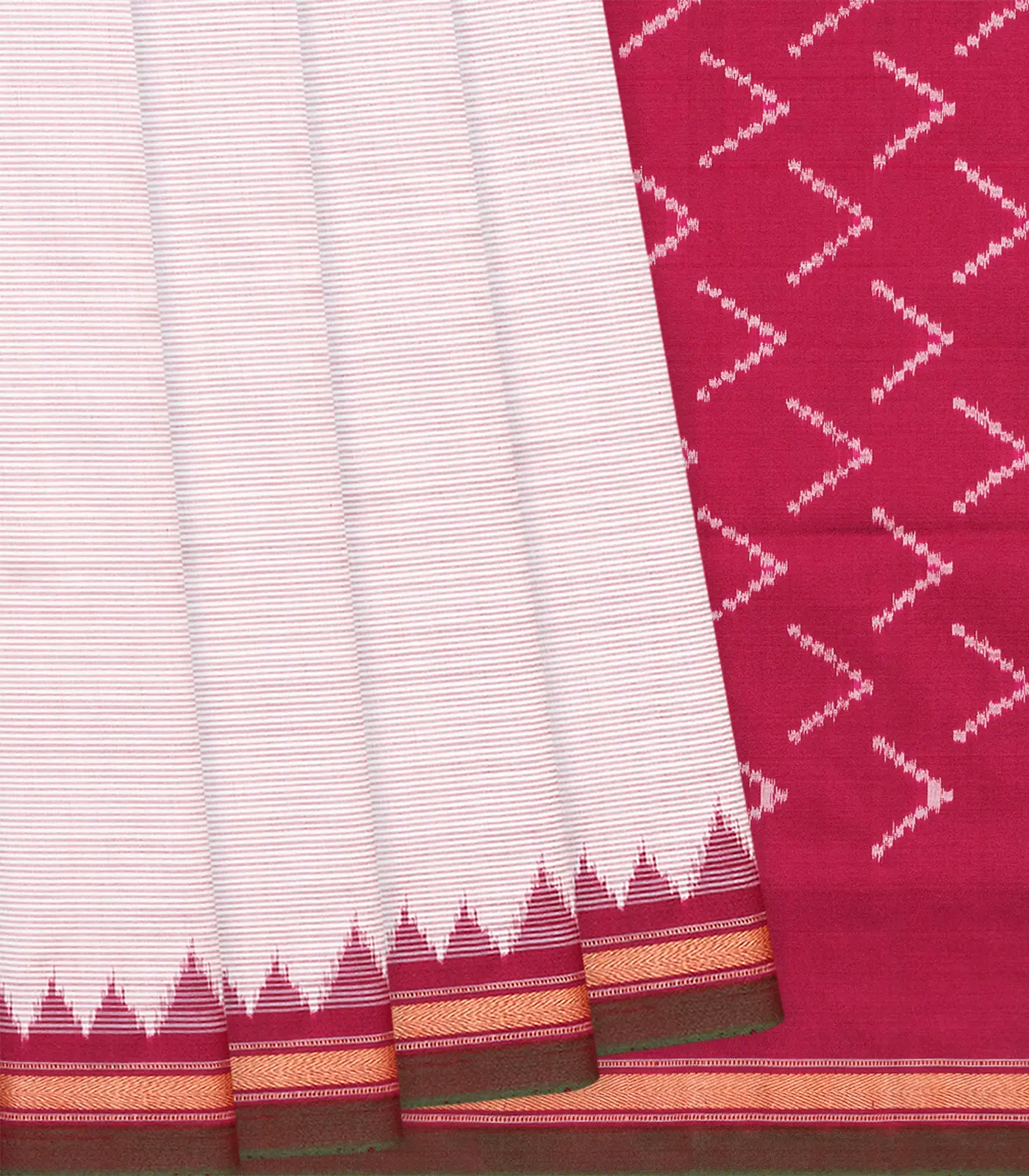 Off White Handloom Pochampally Single Ikat Silk Saree With Stripes-Off White