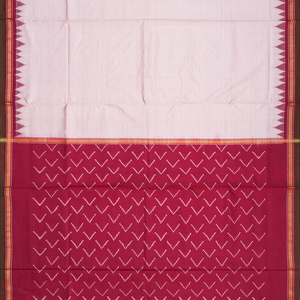 Off White Handloom Pochampally Single Ikat Silk Saree With Stripes-Off White