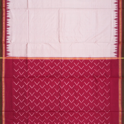 Off White Handloom Pochampally Single Ikat Silk Saree With Stripes-Off White