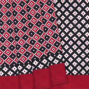 Black & White Handloom Pochampally Single Ikat Silk Saree With Diamond Motifs-Black