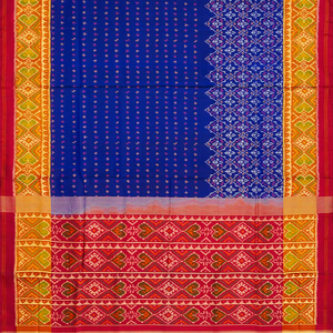 Blue Handloom Single Ikat Silk Saree With Floral Motifs-Blue