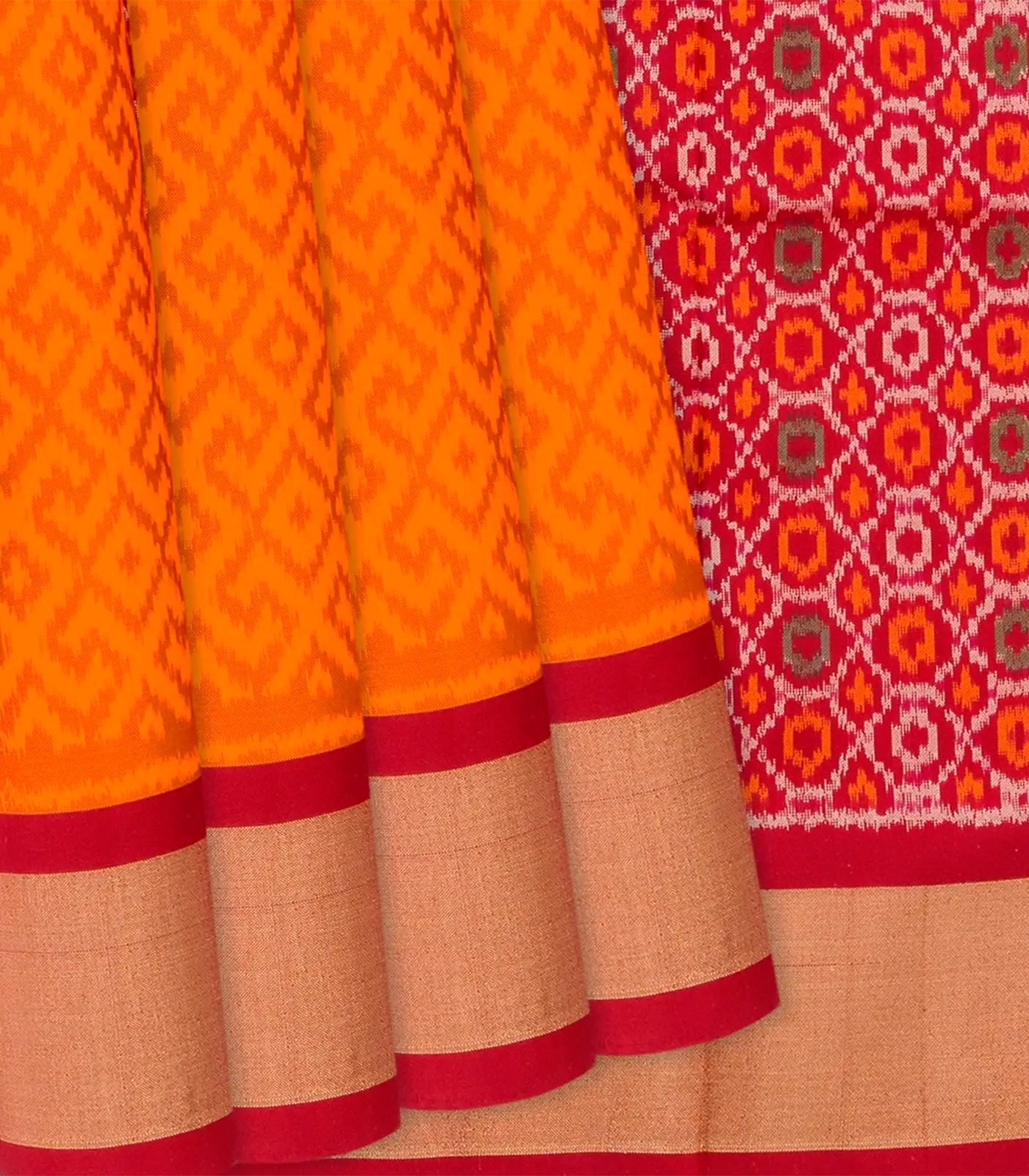 Yellow Handloom Pochampally Ikat Saree With Diamond Motifs-Yellow