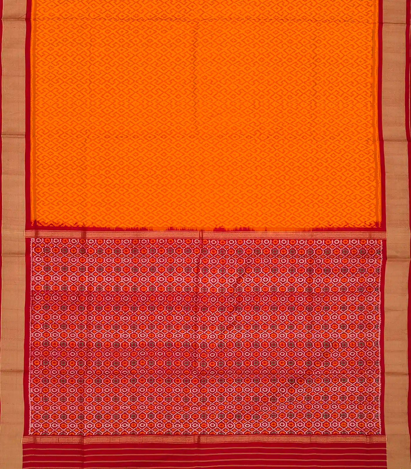 Yellow Handloom Pochampally Ikat Saree With Diamond Motifs-Yellow