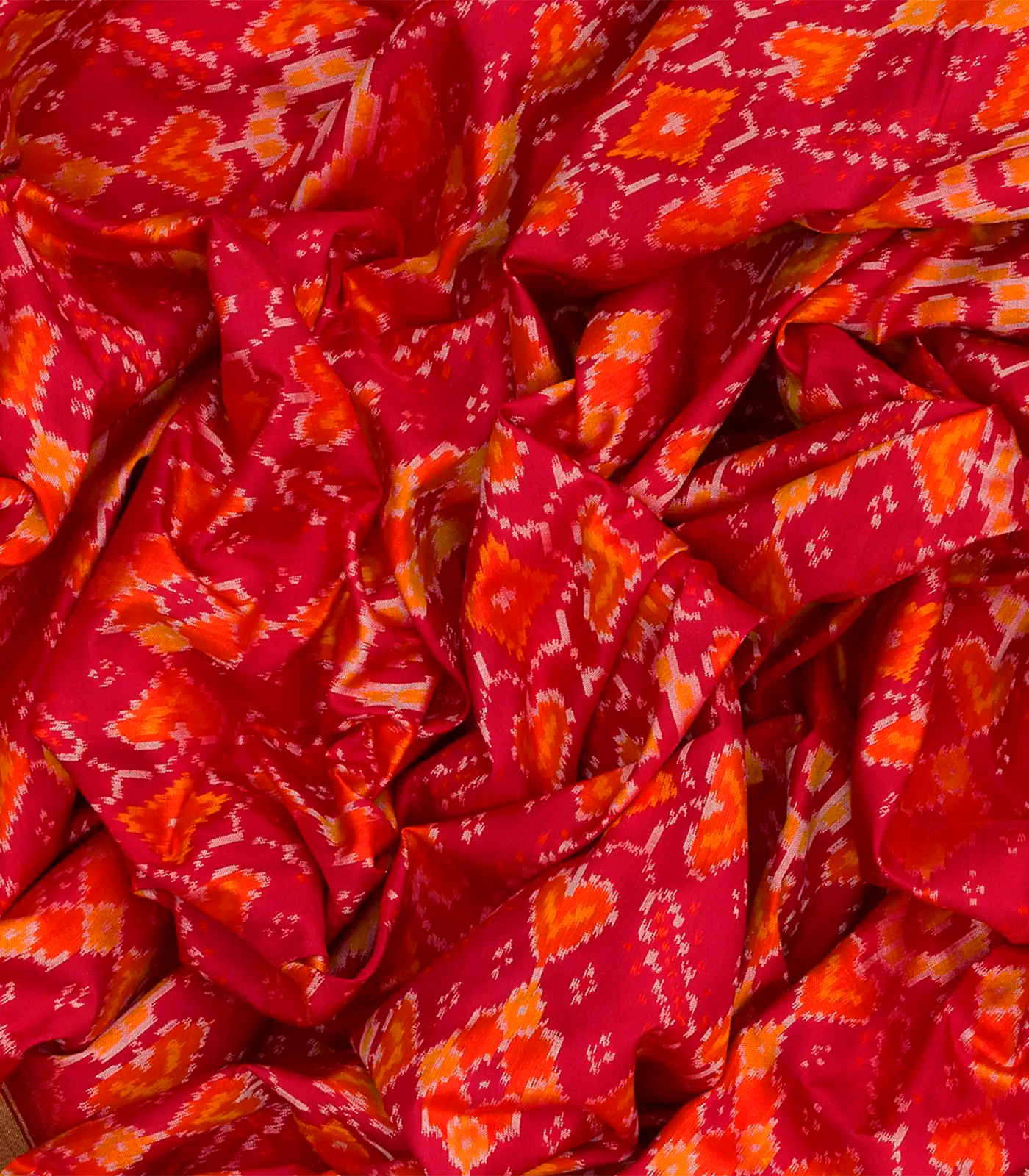 Red Handloom Pochampally Ikat Saree With Floral Motifs-Red